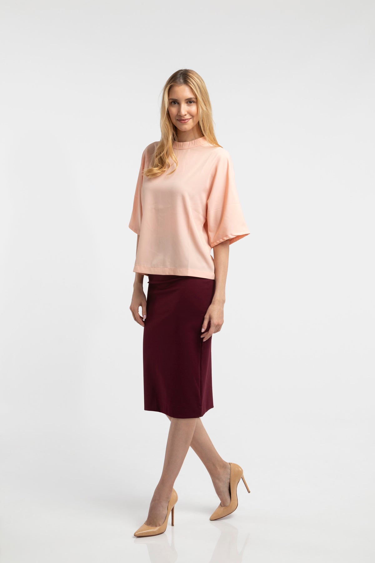 Drape Mock Neck Blouse - Peach