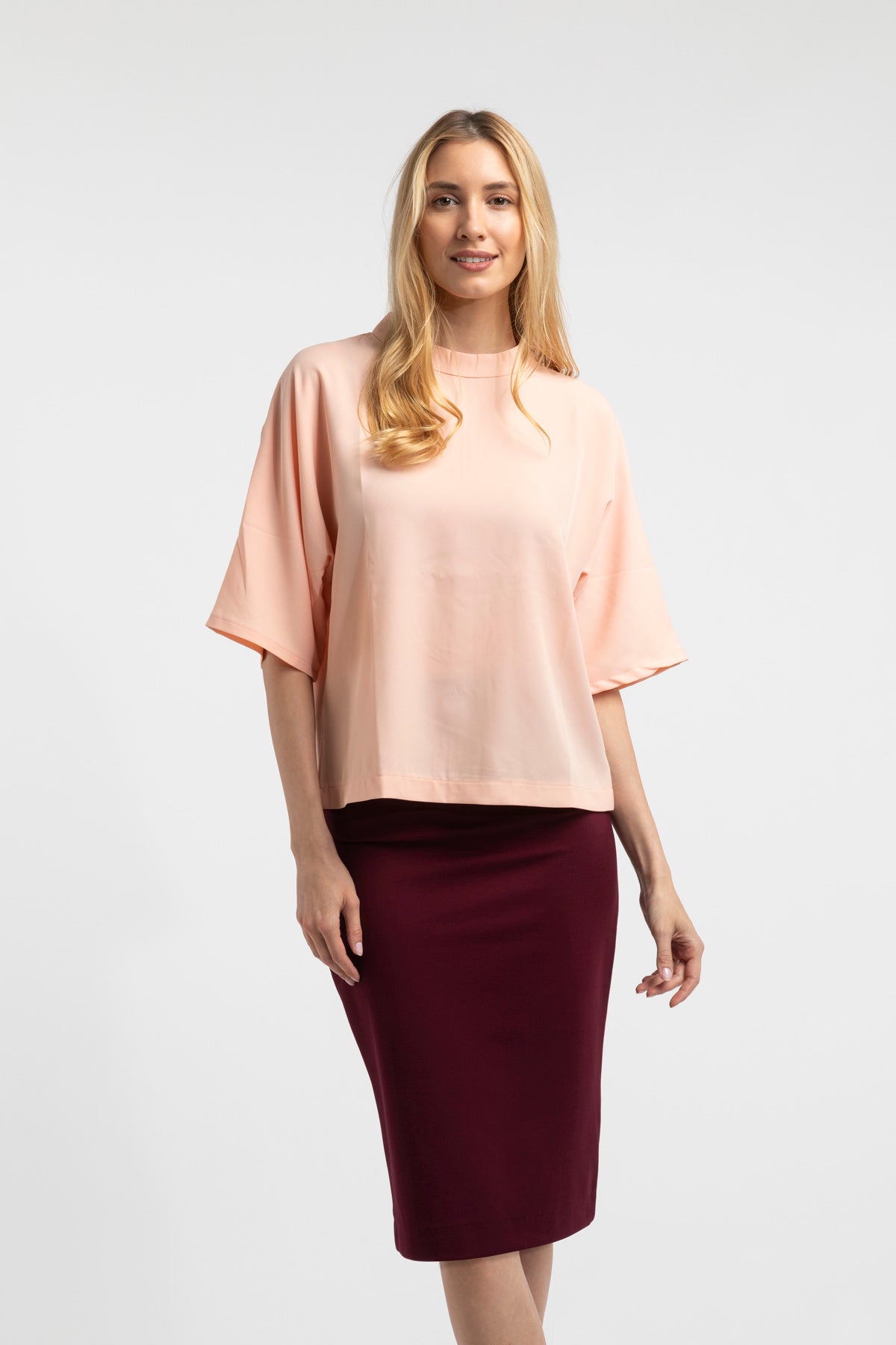 Drape Mock Neck Blouse - Peach