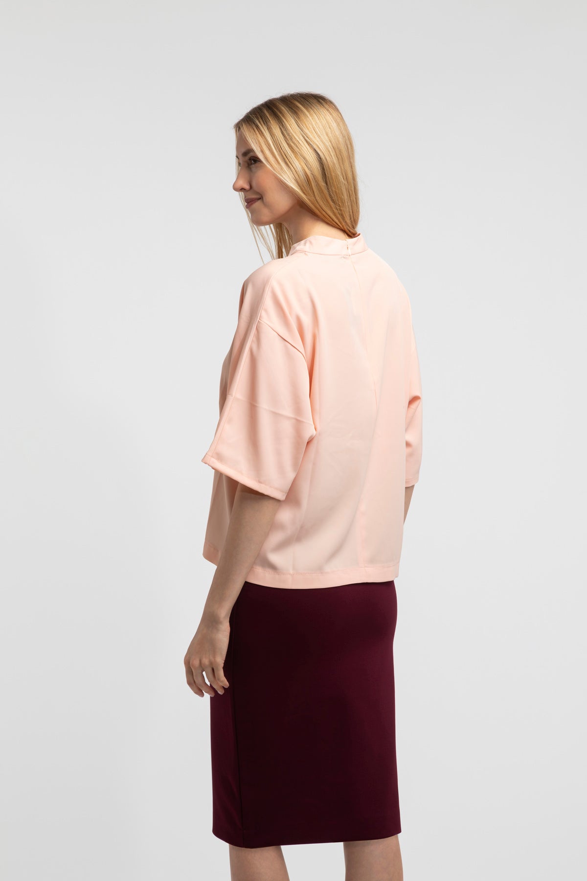 Drape Mock Neck Blouse - Peach