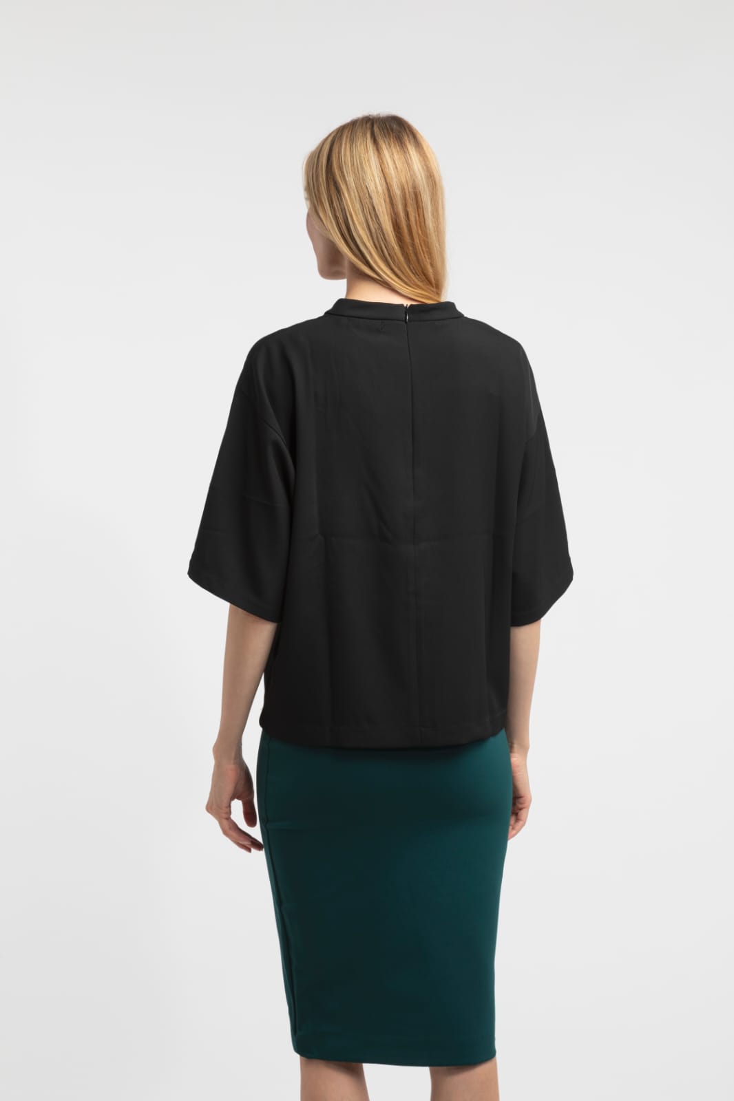 Drape Mock Neck Blouse - Black
