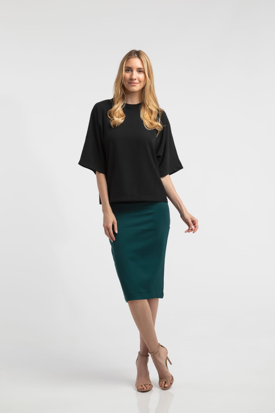 Drape Mock Neck Blouse - Black