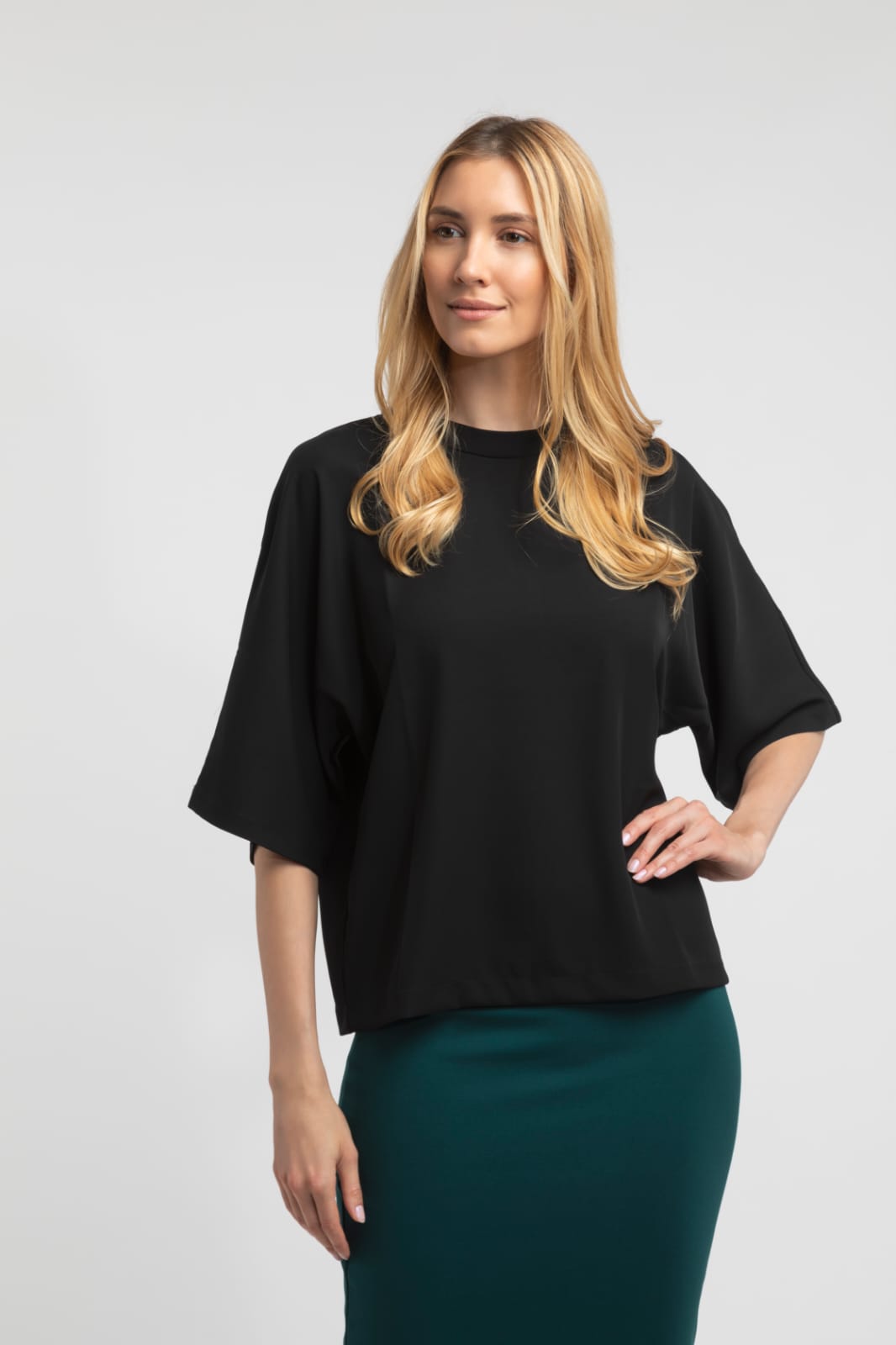 Drape Mock Neck Blouse - Black