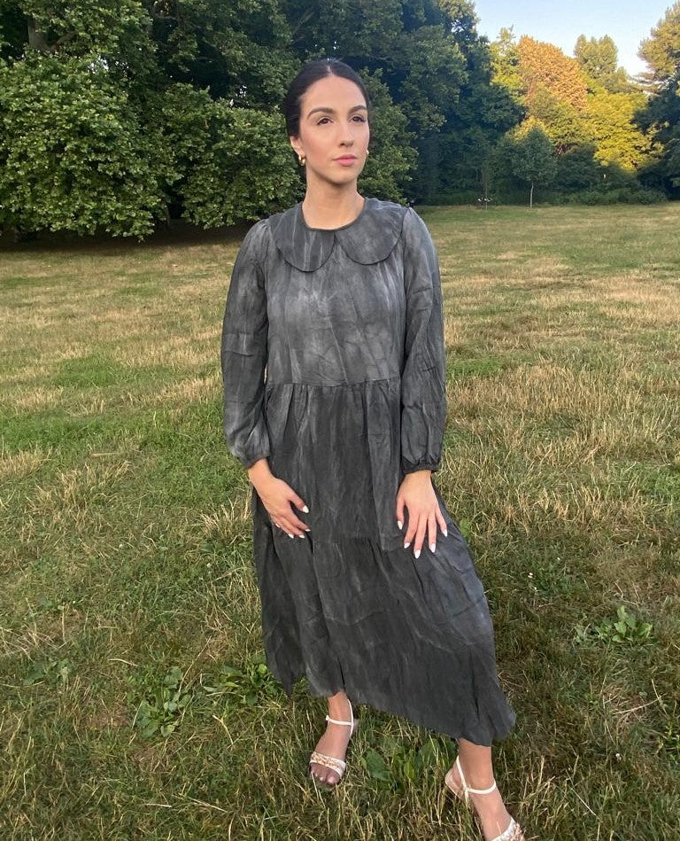 Peter Pan Collar Tiered Dress - Black/Grey CCI & Co. Peter Pan Collar Tiered Dress - Black/Grey CCI & Co.