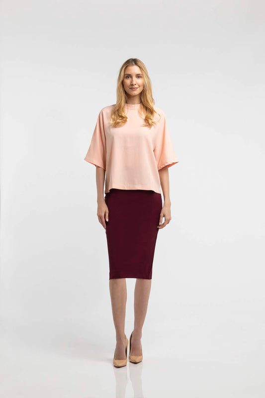 Drape Mock Neck Blouse - Peach