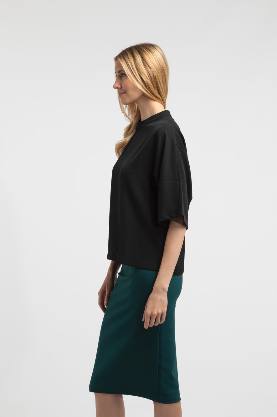 Drape Mock Neck Blouse - Black