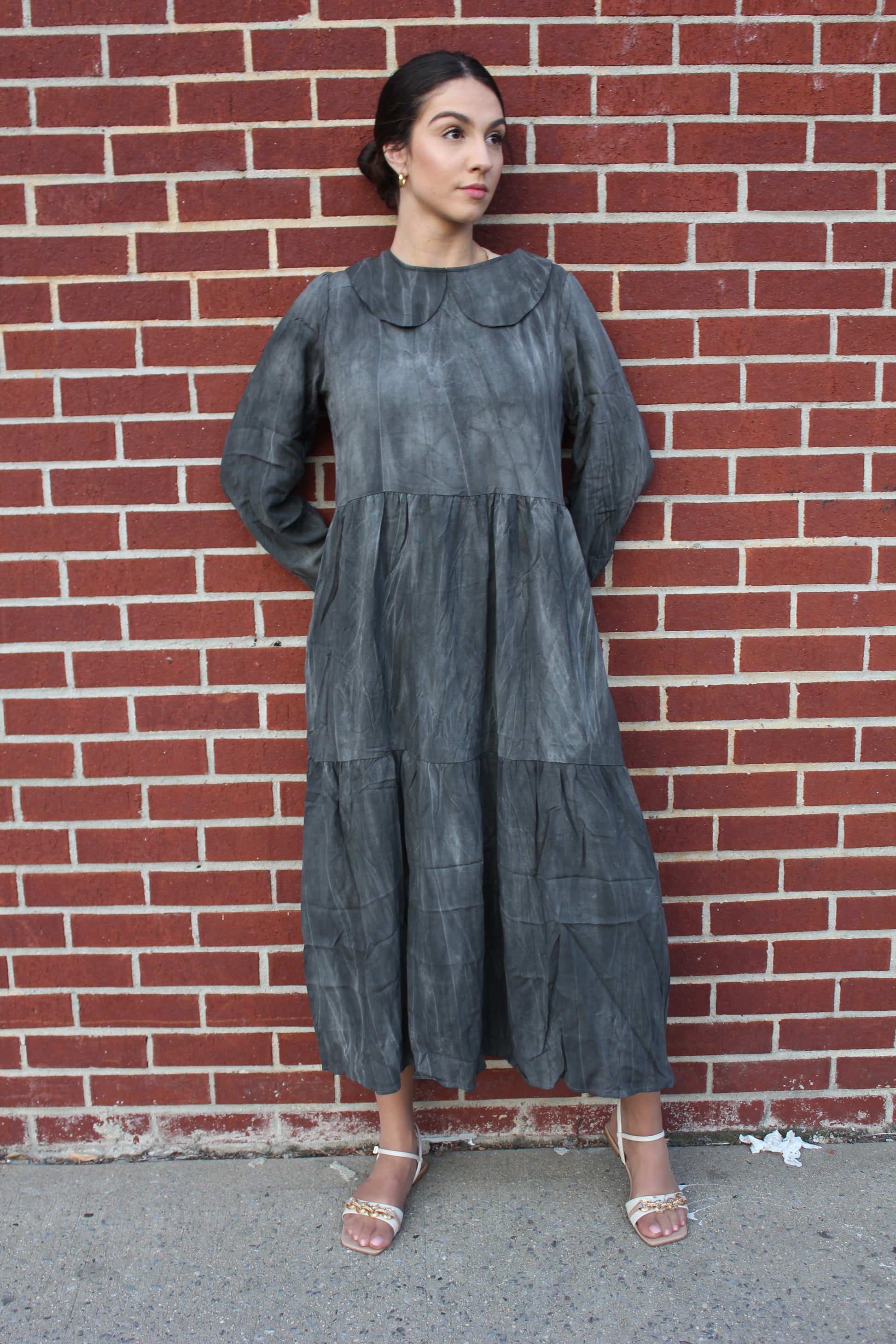 Peter Pan Collar Tiered Dress - Black/Grey CCI & Co. Peter Pan Collar Tiered Dress - Black/Grey CCI & Co.